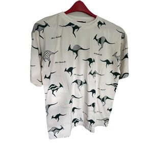 Vintage Art Australia Shirt Mens Large Black Golf‎ Graphic Kangaroo All Over 90s